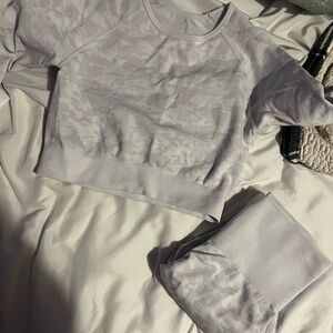 Gray Camouflage Crop Top and Leggings Set